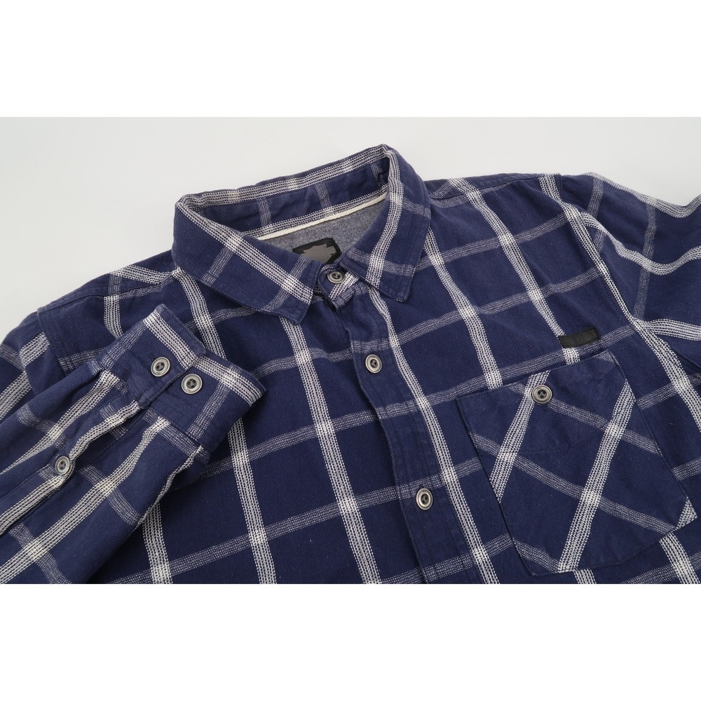 Harley Davidson Black Label Mens Large Flannel Shirt Plaid Navy Long Sleeve